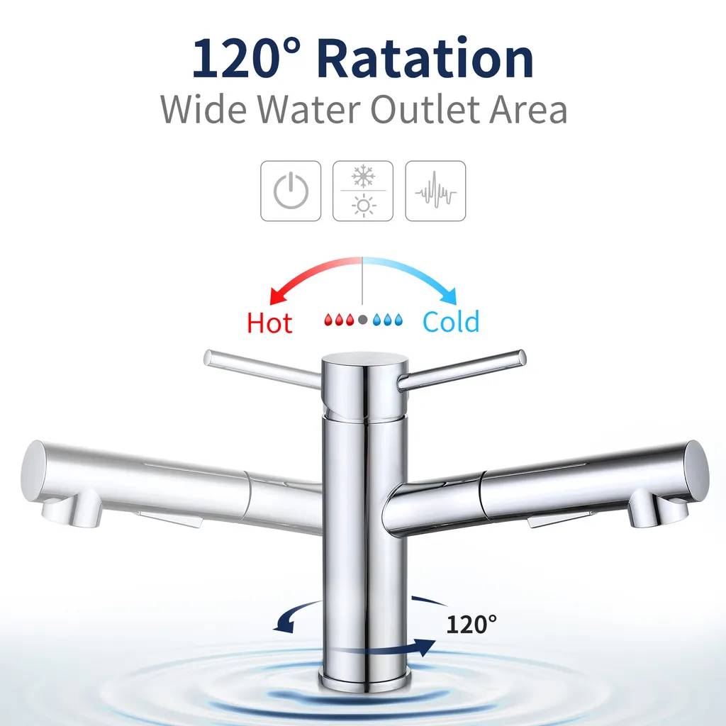 Homelody Wasserhahn Küche/Bad, Küchenarmatur Mit Ausziehbarer Brause, Spültischarmatur Mit Herausziehbarer Dual-Spülbrause, 120° Drehbar Mischbatterie Küche, Armatur 3 Homelody Wasserhahn Küche/Bad, Küchenarmatur Mit Ausziehbarer Brause, Spültischarmatur Mit Herausziehbarer Dual-Spülbrause, 120° Drehbar Mischbatterie Küche, Armatur – Bild 3