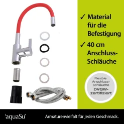 'aquaSu® Küchenarmatur Lago Multi 2.0 | Wasserhahn Küche | Spültischarmatur In Chrom-rot | Einhebelmischer Für Spüle | Auslauf Formbar & Schwenkbar | Keramikkartusche | Messing | 78887 8 -Garten- & Gewächshäuser Geschäft a5556351435f70932617deab07f193ff