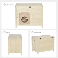 PawHut Hundehütte Hundehaus Faltbar Haustierhaus Katzenhaus Massivholz Natur 78 X 51 X 62 Cm -Garten- & Gewächshäuser Geschäft a58293344a749abf2e5266a04cf5c386
