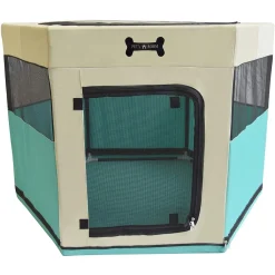 Mucola Welpenlaufstall Welpenauslauf Tierlaufstall 73x73x43 CM Türkis Beige Faltbar Freilaufgehege Hund Katze Kleintiere Hasen Haustier -Garten- & Gewächshäuser Geschäft a5cb77949723971826c89a9f92ebcbed