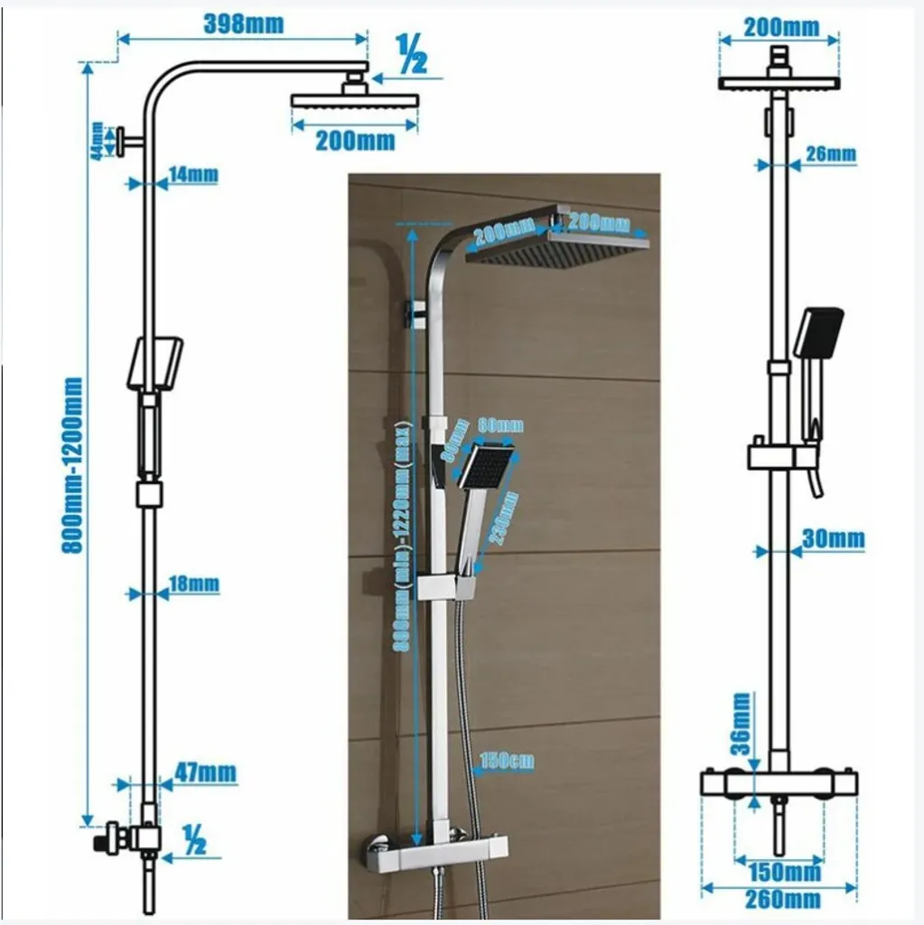 AURALUM Duschsäule Mit Thermostat 2 Wasserauslass Funktion Verstellbare Höhe 4 AURALUM Duschsäule Mit Thermostat 2 Wasserauslass Funktion Verstellbare Höhe – Bild 4