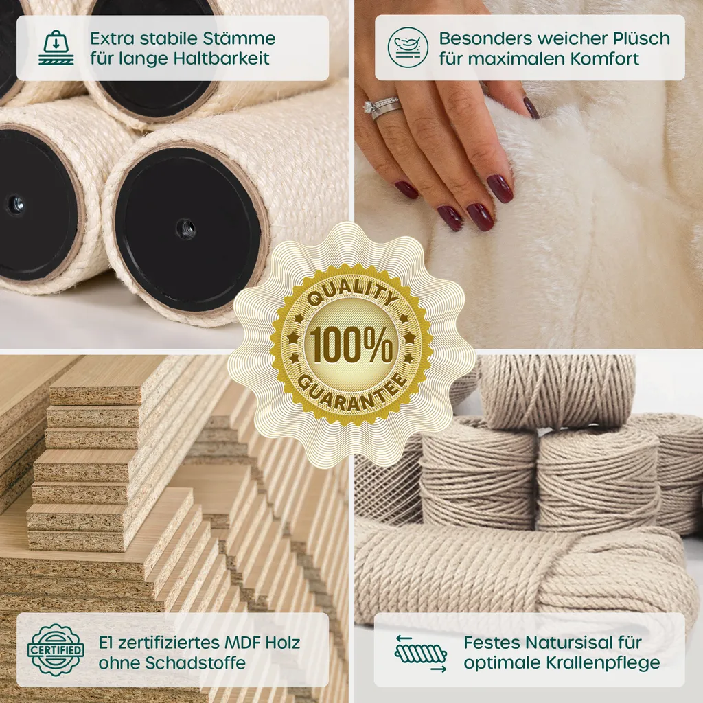 HAPPYPET Massiver PREMIUM Kratzbaum Stabil Für Schwere Katzen Maine Coon | 15 Cm Dicke Sisalstämme | 600g Plüsch | Exklusives Design | Spiel-Tau | Höhe 118 Cm | GRAU 4 HAPPYPET Massiver PREMIUM Kratzbaum Stabil Für Schwere Katzen Maine Coon | 15 Cm Dicke Sisalstämme | 600g Plüsch | Exklusives Design | Spiel-Tau | Höhe 118 Cm | GRAU – Bild 4