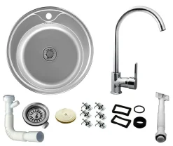 Keton Edelstahl Rund Küchenspüle 49,5cm Ø Einbauspüle Spülbecken Spüle + Küchenarmatur Delta