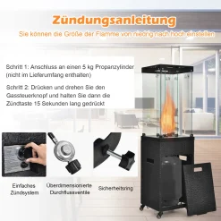 COSTWAY 41000 BTU Gas-Heizstrahler, Terrassenheizer Mit Abschließbaren Rädern & Verstellbarer Füße, Gasheizstrahler Mit Wasserdichter Abdeckung, Winddichte Outdoor-Heizung Für Garten Veranda Hof (Schwarz) -Garten- & Gewächshäuser Geschäft a5f88b268154bbc85f925817682ddc81