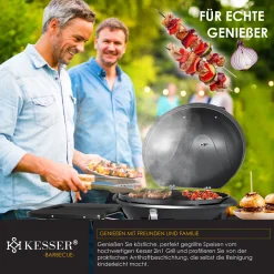 KESSER® Elektrischer Elektrogrill 2in1 Tischgrill - Standgrill Mit Deckel Und Standfuß | Max. 2400 Watt | Faltbar | Thermometer | Antihaftbeschichtung | Grillplatte Abstelltische | 2 Räder | , Farbe:Schwarz -Garten- & Gewächshäuser Geschäft a671710011ffd905ac2ee3f1fe119dfe