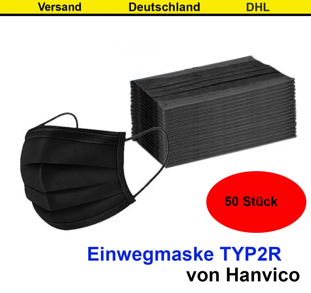 50x Hanvico OP Maske Schwarz Atemschutzmaske Medizinischer Mundschutz 3-lagig Einwegmaske Schutzmaske Mundschutzmaske TYP2R 1 50x Hanvico OP Maske Schwarz Atemschutzmaske Medizinischer Mundschutz 3-lagig Einwegmaske Schutzmaske Mundschutzmaske TYP2R