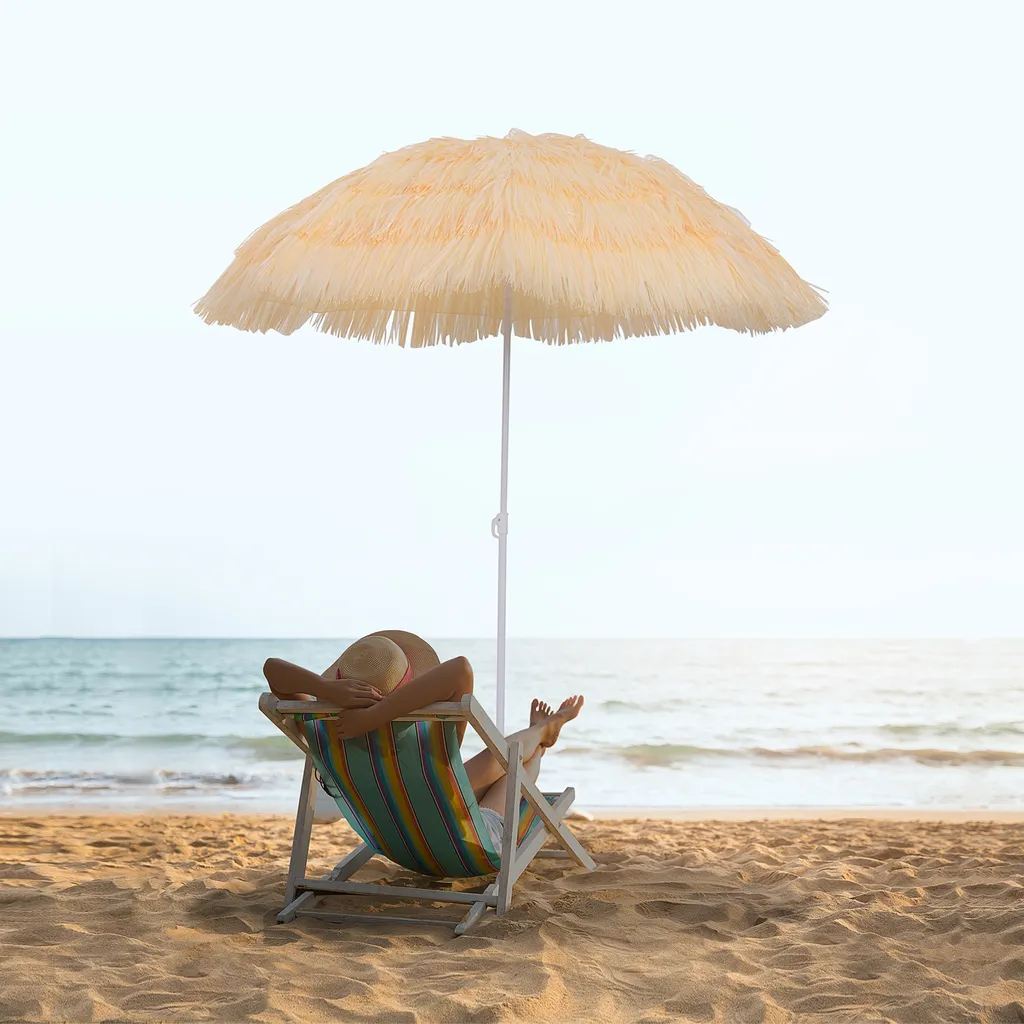 HOMCOM Outsunny Sonnenschirm Hawaiischirm Strandschirm Partyschirm Gartenschirm In Verschiedenen Farben, 4 Modelle (Hawaiischirm/Ø160cm/beige) 7 HOMCOM Outsunny Sonnenschirm Hawaiischirm Strandschirm Partyschirm Gartenschirm In Verschiedenen Farben, 4 Modelle (Hawaiischirm/Ø160cm/beige) – Bild 7