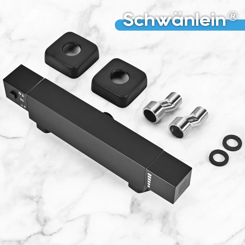 SCHWÄNLEIN® Thermostatbatterie Dusche Set,Brausebatterrerie,Brausemischer (Thermostat Brausebatterie Schwarz Eckig) 4 SCHWÄNLEIN® Thermostatbatterie Dusche Set,Brausebatterrerie,Brausemischer (Thermostat Brausebatterie Schwarz Eckig) – Bild 4