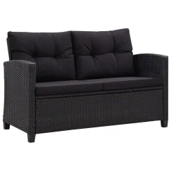 VidaXL 2-Sitzer-Gartensofa Mit Kissen Schwarz 124 Cm Poly Rattan