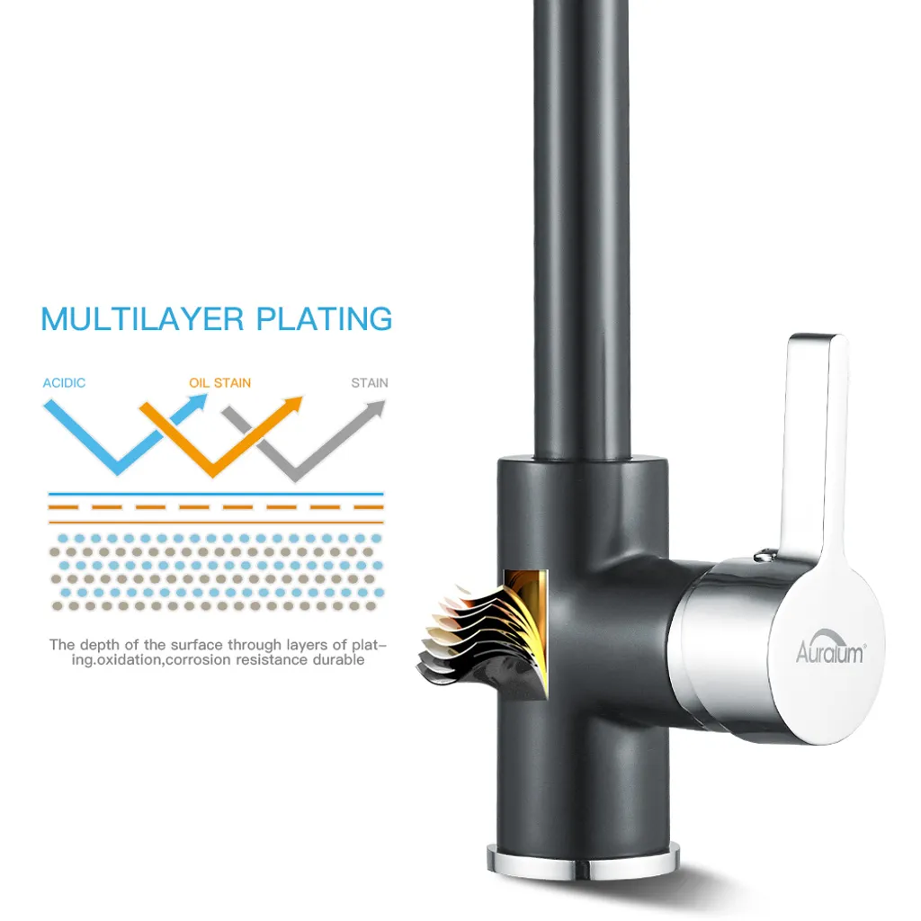 Auralum Niederdruck Wasserhahn Einhebel Spültischarmatur Küche Armatur Für Kaltwasser Und Einen Wasserboiler, Schwarz 5 Auralum Niederdruck Wasserhahn Einhebel Spültischarmatur Küche Armatur Für Kaltwasser Und Einen Wasserboiler, Schwarz – Bild 5