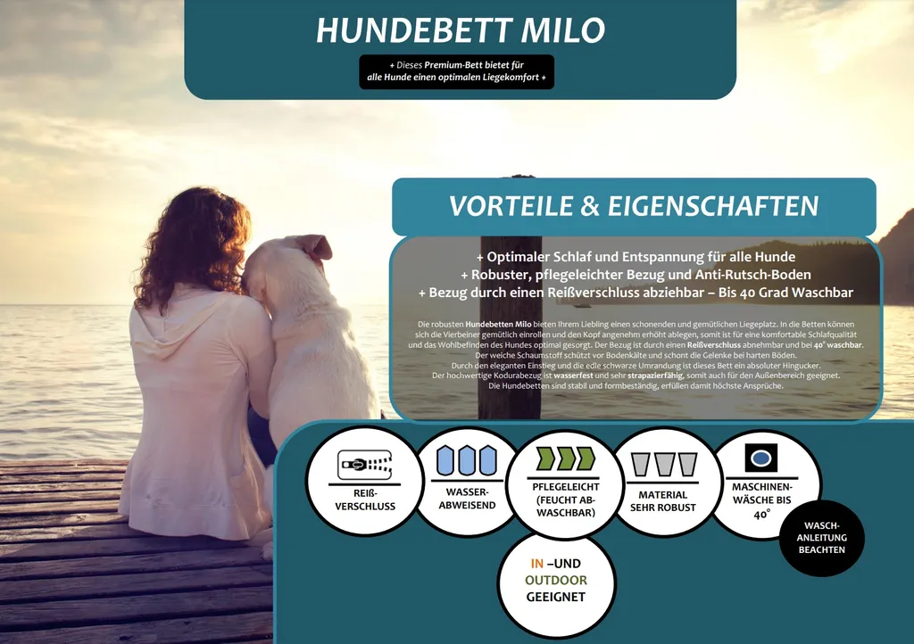 M&O Outdoor Hundebett Milo XL 100 X 75 Cm Wasserfest Und Waschbar 2 M&O Outdoor Hundebett Milo XL 100 X 75 Cm Wasserfest Und Waschbar – Bild 2