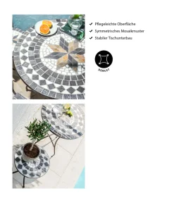 Dehner Mosaiktisch Diana, Ø 90 Cm, Höhe 75 Cm, Stahl/Stein, Braun/grau/weiß