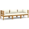VidaXL 3-Sitzer-Gartensofa Mit Creme Kissen Massivholz Akazie