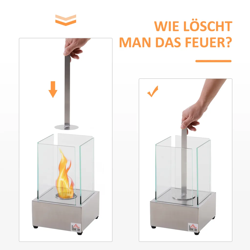 HOMCOM Ethanol-KaminEthanol-Brenner 0,4L 2 Stdn. Brenndauer Kein Rauch Edelstahl 20 X 20 X 33 Cm 6 HOMCOM Ethanol-KaminEthanol-Brenner 0,4L 2 Stdn. Brenndauer Kein Rauch Edelstahl 20 X 20 X 33 Cm – Bild 6