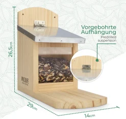 WILDLIFE FRIEND Eichhörnchen Futterhaus Mit Metalldach, Extra Groß Und Stabil Aus Massivholz - Wetterfest, Futterstation Zum Eichhörnchen Füttern, -Garten- & Gewächshäuser Geschäft a773ebd0ac0b2df9b047aff0682b079d