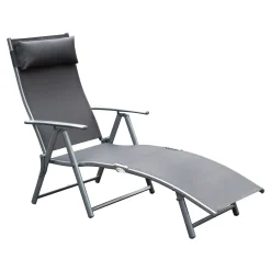 Outsunny Sonnenliege Strandliege Gartenliege Klappbar Verstellbar Mit Kissen Garten Grau Sonnenliege Strandliege Gartenliege Relaxliege Klappbar Mit Kissen Strand Metall + Stoff Grau 137 X 63,5 X 100,5 Cm