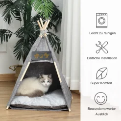 Pawhut Haustierzelt Katzenhaus Hundezelt Katzenbett Katzenzelt Mit Weichem Kissen Plüsch Filz Maschinenwaschbar Grau 58 X 58 X 80 Cm -Garten- & Gewächshäuser Geschäft a8518df98d4870e933f21f3ee9212ae1