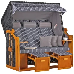 Mr. Deko Strandkorb Ostsee XXL Wacholder PE Schwarz Dessin Royal Anthrazit