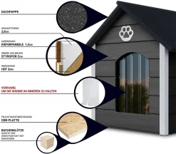 Outentin Hundehütte Outdoor Winterfest Isoliert - Gemütliches Und Stilvolles Hundehaus XXL - Hundezwinger Draußen Für Große Hunde - Wasserdicht Hundehöhle - 104 X 90 X 74 Cm (Grau - Weiß) -Garten- & Gewächshäuser Geschäft a8b2ce5ab1f9b4393696bbb1721e3bad