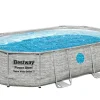 Bestway® Power Steel™ Swim Vista Series™ Frame Pool Komplett-Set Mit Sandfilteranlage 488 X 305 X 107 Cm , Steinwand-Optik (Cremegrau), Oval