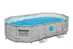 Bestway® Power Steel™ Swim Vista Series™ Frame Pool Komplett-Set Mit Sandfilteranlage 488 X 305 X 107 Cm , Steinwand-Optik (Cremegrau), Oval