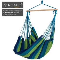 KESSER® Hängestuhl Hängesessel Hängeschaukel Textil Hängesitz Holz Querstrebe Indoor Outdoor Bis 150 Kg Wetterfest UV Beständig , Waschbar , Farbe:Blau -Garten- & Gewächshäuser Geschäft a9133044590b946428be929eeeb5802f