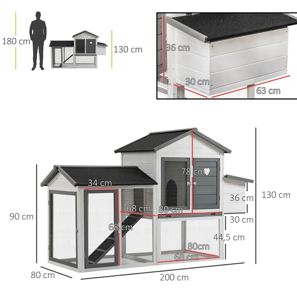 PawHut Hühnerstall Hühnerhaus Mit Nistkasten Rampe Winterfest Hühnervoliere 2 Ebenen Gehege Leicht Zu Reinigen Tannenholz Stahl Asphalt 200 X 80 X 130 Cm 3 PawHut Hühnerstall Hühnerhaus Mit Nistkasten Rampe Winterfest Hühnervoliere 2 Ebenen Gehege Leicht Zu Reinigen Tannenholz Stahl Asphalt 200 X 80 X 130 Cm – Bild 3