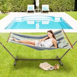 VITA5 Hängematte Outdoor - Hängematte Mit Gestell Für Den Garten, Pool & Balkon - Großzügige Hängematte 2 Personen - Doppelhängematte Mit Ständer - 200kg Belastbarkeit (Dunkergrün/Blau) 11 VITA5 Hängematte Outdoor - Hängematte Mit Gestell Für Den Garten, Pool & Balkon - Großzügige Hängematte 2 Personen - Doppelhängematte Mit Ständer - 200kg Belastbarkeit (Dunkergrün/Blau) -Garten- & Gewächshäuser Geschäft a947f6b236f3725f57cc5219f1b94878