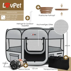 LOVPET® Welpenlaufstall Tierlaufstall Faltbar Für Kleintiere Hunde, Katzen Inkl. Hundenapf Hundelaufstall Freigehege Oxfordgewebe Pop-up System Indoor & Outdoor, Farbe:Hellgrau / Schwarz -Garten- & Gewächshäuser Geschäft a952f0508a7197ab0a4940a44db7f493