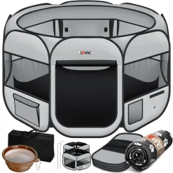 LOVPET® Welpenlaufstall Tierlaufstall Faltbar Für Kleintiere Hunde, Katzen Inkl. Hundenapf Hundelaufstall Freigehege Oxfordgewebe Pop-up System Indoor & Outdoor, Farbe:Hellgrau / Schwarz -Garten- & Gewächshäuser Geschäft a967708a32e4233d0612e6f7ec66e6c3