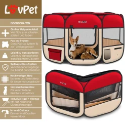 LOVPET® Welpenlaufstall Tierlaufstall Faltbar Für Kleintiere Hunde, Katzen Inkl. Hundenapf Hundelaufstall Freigehege Oxfordgewebe Pop-up System Indoor & Outdoor, Farbe:Rot / Beige -Garten- & Gewächshäuser Geschäft a9d5ac7404f1cbd85e46dc5061389ea9