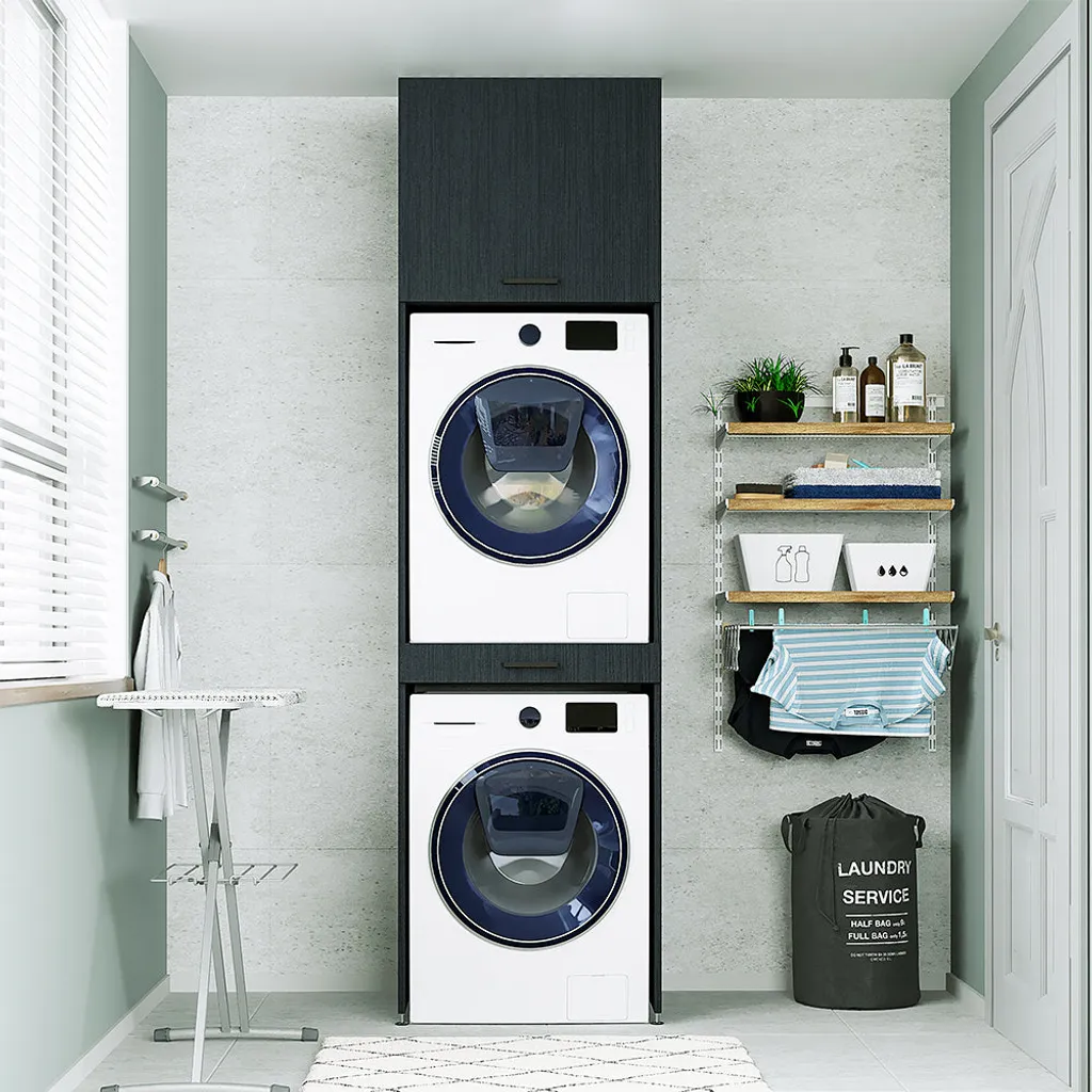 Roomartstore.de Roomart - Waschmaschinenschrank Für Trockner & Waschmaschine - Mit Ausziehbrett - Weiß - Schwarz Eiche: Weiß / + Ohne Klappschrank 25 Roomartstore.de Roomart - Waschmaschinenschrank Für Trockner & Waschmaschine - Mit Ausziehbrett - Weiß - Schwarz Eiche: Weiß / + Ohne Klappschrank – Bild 25