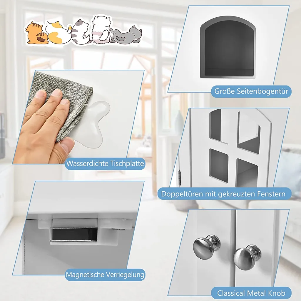 COSTWAY Katzenhaus Katzenklo Mit 2 Magnetischer Türen, Kleintierhaus Holz Katzentoilette, Katzenschrank Haustier Haus Tierhaus 81x53x49cm (Weiß) 4 COSTWAY Katzenhaus Katzenklo Mit 2 Magnetischer Türen, Kleintierhaus Holz Katzentoilette, Katzenschrank Haustier Haus Tierhaus 81x53x49cm (Weiß) – Bild 4