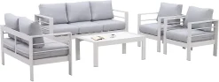 MeXo Gartenmöbelset, Loungeset Aluminium Für 6-7 Personen Mit Kissen Und Couchtisch Indoor Outdoor Balkon Weiß (Sitzgruppe, Aluminiumrahmen)