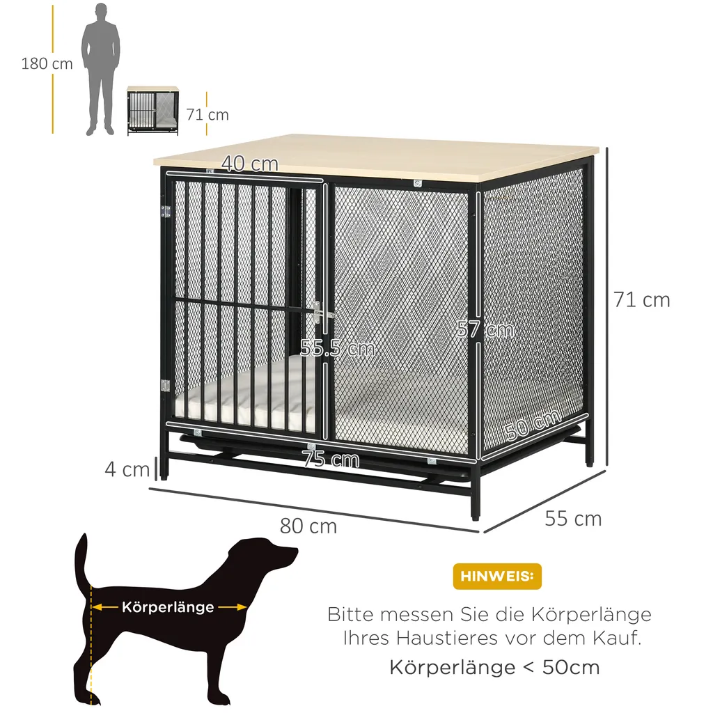 PawHut Hundekäfig, Hundehaus Mit Tischplatte, Haustierkäfig, Hundehütte Mit Kissen, Ausziehbarer Bodenwanne, Hundebox Für Mittelgroße Hunde, Tierkäfig, Indoor, Eiche+Schwarz, 80 X 55 X 71 Cm 3 PawHut Hundekäfig, Hundehaus Mit Tischplatte, Haustierkäfig, Hundehütte Mit Kissen, Ausziehbarer Bodenwanne, Hundebox Für Mittelgroße Hunde, Tierkäfig, Indoor, Eiche+Schwarz, 80 X 55 X 71 Cm – Bild 3