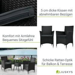 Juskys Polyrattan Balkon Set Bayamo 2 Personen – Tisch Mit Glasplatte & 2 Stühlen – Wetterfeste Balkonmöbel – Auflagen Waschbar – Schwarz – Grau -Garten- & Gewächshäuser Geschäft aaa1b9e28f95016ea1f72098bd75e34d