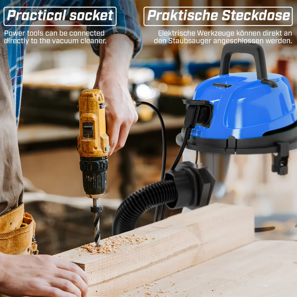 TIMBERTECH® Industriestaubsauger - 2300 W Leistung, 30 Liter, Mit Blasfunktion, 3 Filter, Edelstahlbehälter, Farbwahl - Nass-Trockensauger, Industriesauger (Blau) 6 TIMBERTECH® Industriestaubsauger - 2300 W Leistung, 30 Liter, Mit Blasfunktion, 3 Filter, Edelstahlbehälter, Farbwahl - Nass-Trockensauger, Industriesauger (Blau) – Bild 6