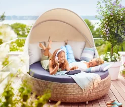 Dehner Sun-Lounger Florida, Rund, Ca. 220 X 160 X 159 Cm, Aluminium/Polyrattan, Braun/grau -Garten- & Gewächshäuser Geschäft aae4e65dbf96567f7fa8c166177760ab