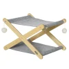 PawHut Katzenbett Mit Gestell 2 Ebenen Haustierbett Ballspielzeug Faltbar Hundebett Indoor Kiefernholz Natur+Grau 52 X 42 X 33,5 Cm