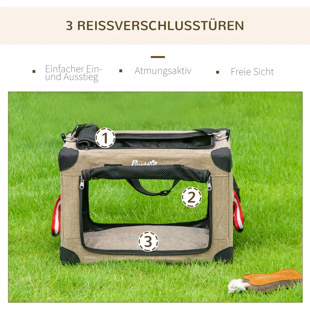 PawHut Hundebox Hundetransportbox Reisebox Faltbar Hundetasche Transporttasche Mit Tragegriff Tragetasche Für Tiere Atmungsaktiv Oxfordstoff Khaki 48,5 X 33,5 X 33 Cm 4 PawHut Hundebox Hundetransportbox Reisebox Faltbar Hundetasche Transporttasche Mit Tragegriff Tragetasche Für Tiere Atmungsaktiv Oxfordstoff Khaki 48,5 X 33,5 X 33 Cm – Bild 4