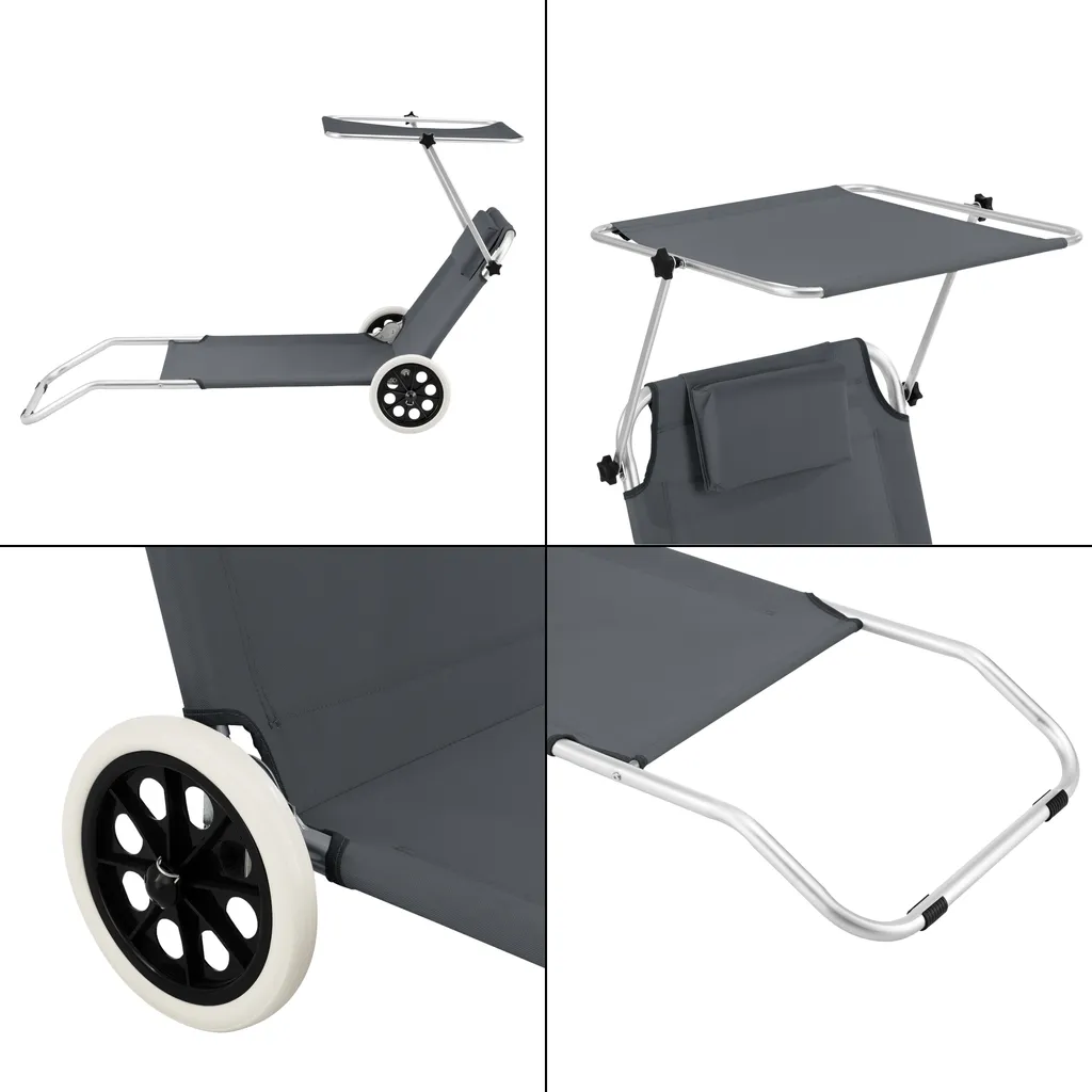 En.casa Sonnenliege Lazkano Mit Rollen 150x62cm Gartenliege Liege Strandliege Aluminium Dunkelgrau 7 En.casa Sonnenliege Lazkano Mit Rollen 150x62cm Gartenliege Liege Strandliege Aluminium Dunkelgrau – Bild 7