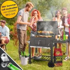 KESSER® Grill Grillwagen XXL Holzkohlegrill Mit Deckel, Rädern, Edelstahl-Griff, Grillrost Und Thermometer Holzkohle Kohlegrill Wagen Groß Kohle BBQ Barbeque Camping, Terrasse, Garten, Farbe:Grau -Garten- & Gewächshäuser Geschäft abc7abc3e9403fe5b889e494a168168c