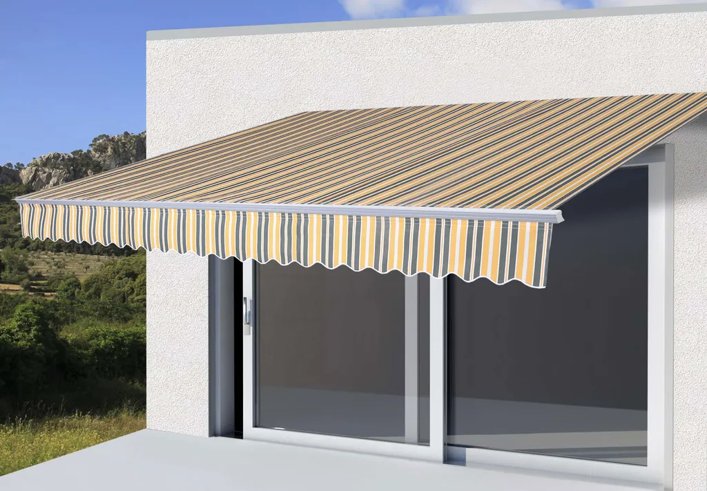 Mendler Alu-Markise T791, Gelenkarmmarkise Sonnenschutz 4,5x3m Polyester Grau-gelb 1 Mendler Alu-Markise T791, Gelenkarmmarkise Sonnenschutz 4,5x3m Polyester Grau-gelb