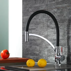 Homelody Wasserhahn Küche Schwarz, 360° Drehbar Silikon In Lebensmittelqualität Wand Küchenarmatur Wandarmatur Flexibel Ausziehbarer, Spültischarmatur Für Küche Messing