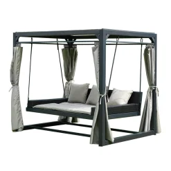 HOME DELUXE Pavillon Gartenliege PROVENCE - 236 X 180 X 210 Cm |Gartenliege Mit Sonnendach, Schwebeliege Mit Rattanbett, Doppelliege, Hollywoodschaukel