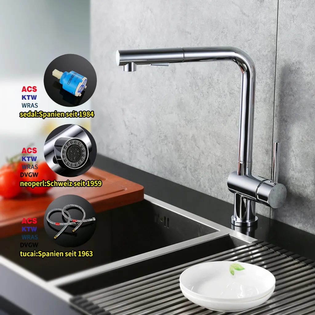 Homelody Wasserhahn Küche Ausziehbar Küchenarmatur Mit 2 Strahlarten Spültischarmatur 360° Schwenkbar Mischbatterie Küche Messing Chrom 4 Homelody Wasserhahn Küche Ausziehbar Küchenarmatur Mit 2 Strahlarten Spültischarmatur 360° Schwenkbar Mischbatterie Küche Messing Chrom – Bild 4