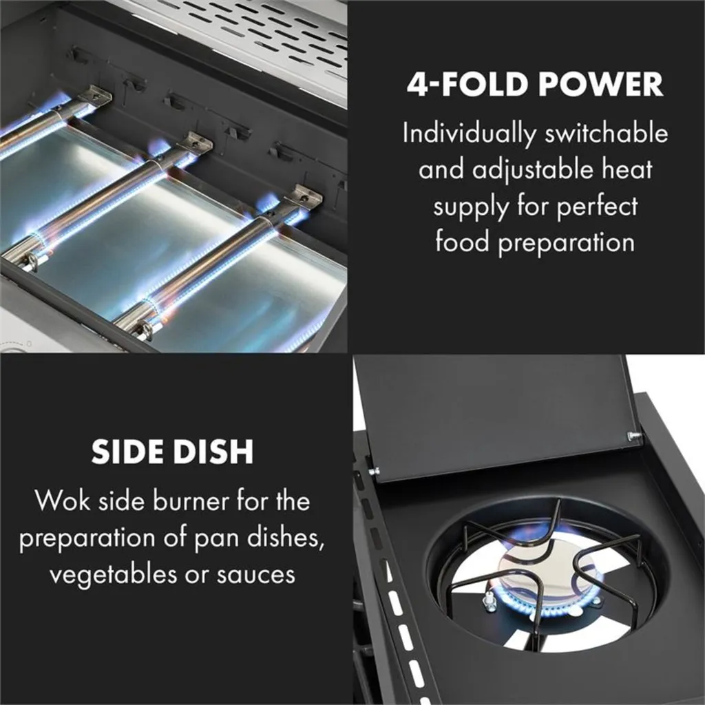 Klarstein Gasgrill Mit Großer Grillfläche, Gasgrill 1 Seitenbrenner & 4 Brenner, 17,1kW Edelstahl-Gasgrill, BBQ Gasgrill Für Balkon & Garten, Grill Für Propan, Gasgrills Mit 5 Brenner & Thermometer 6 Klarstein Gasgrill Mit Großer Grillfläche, Gasgrill 1 Seitenbrenner & 4 Brenner, 17,1kW Edelstahl-Gasgrill, BBQ Gasgrill Für Balkon & Garten, Grill Für Propan, Gasgrills Mit 5 Brenner & Thermometer – Bild 6