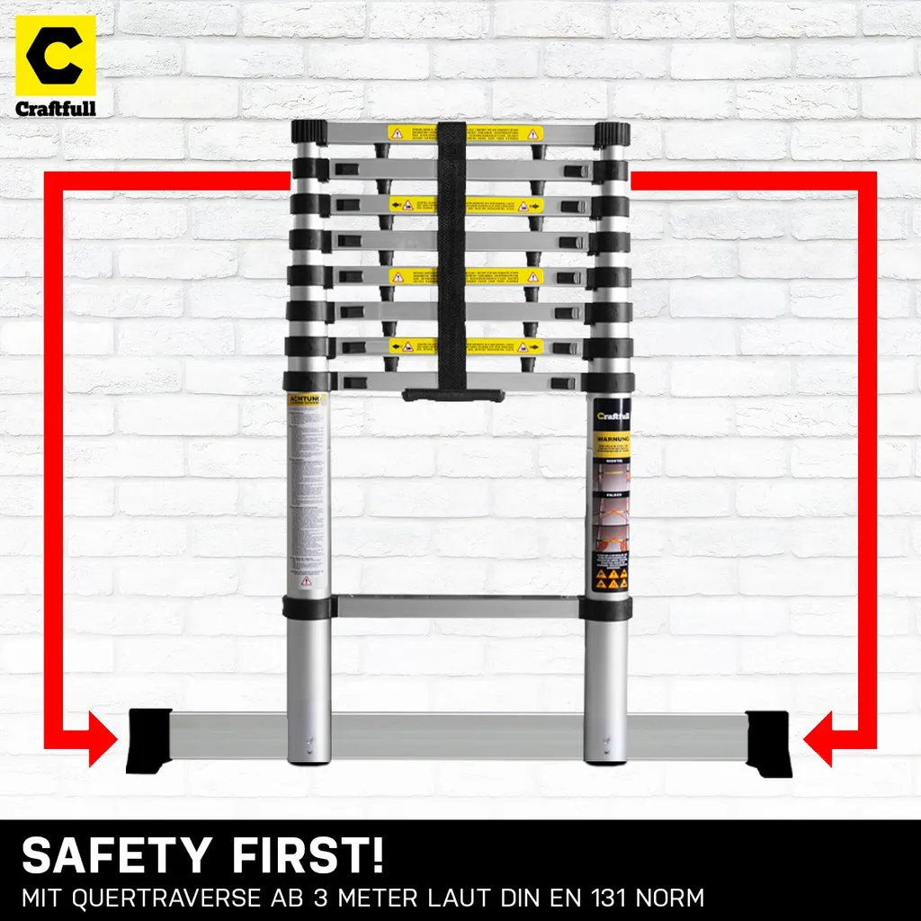 Craftfull Alu Teleskopleiter - Anlege - Leiter - Aluleiter - Stehleiter - Mehrzweckleiter - (3.2 Meter) 8 Craftfull Alu Teleskopleiter - Anlege - Leiter - Aluleiter - Stehleiter - Mehrzweckleiter - (3.2 Meter) – Bild 8