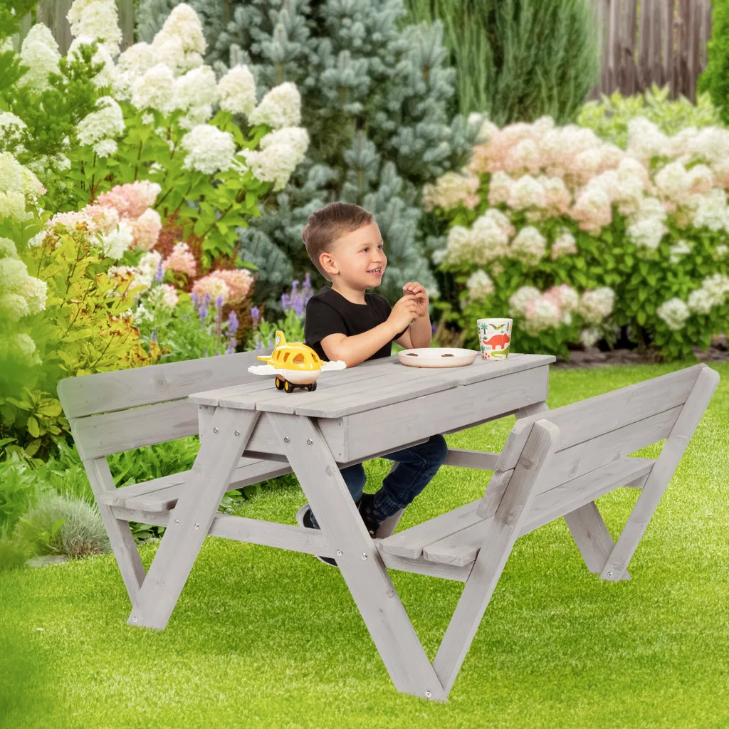 ONVAYA® Kindersitzgarnitur Grau Garten-Kindersitzgruppe »Kindersitzgarnitur Aus Holz, Kindersitzgruppe Mit Rückenlehnen Für Bis Zu 4 Kinder, Praktische Kinderpicknickbank Mit Ausreichend Stauraum« 6 ONVAYA® Kindersitzgarnitur Grau Garten-Kindersitzgruppe »Kindersitzgarnitur Aus Holz, Kindersitzgruppe Mit Rückenlehnen Für Bis Zu 4 Kinder, Praktische Kinderpicknickbank Mit Ausreichend Stauraum« – Bild 6