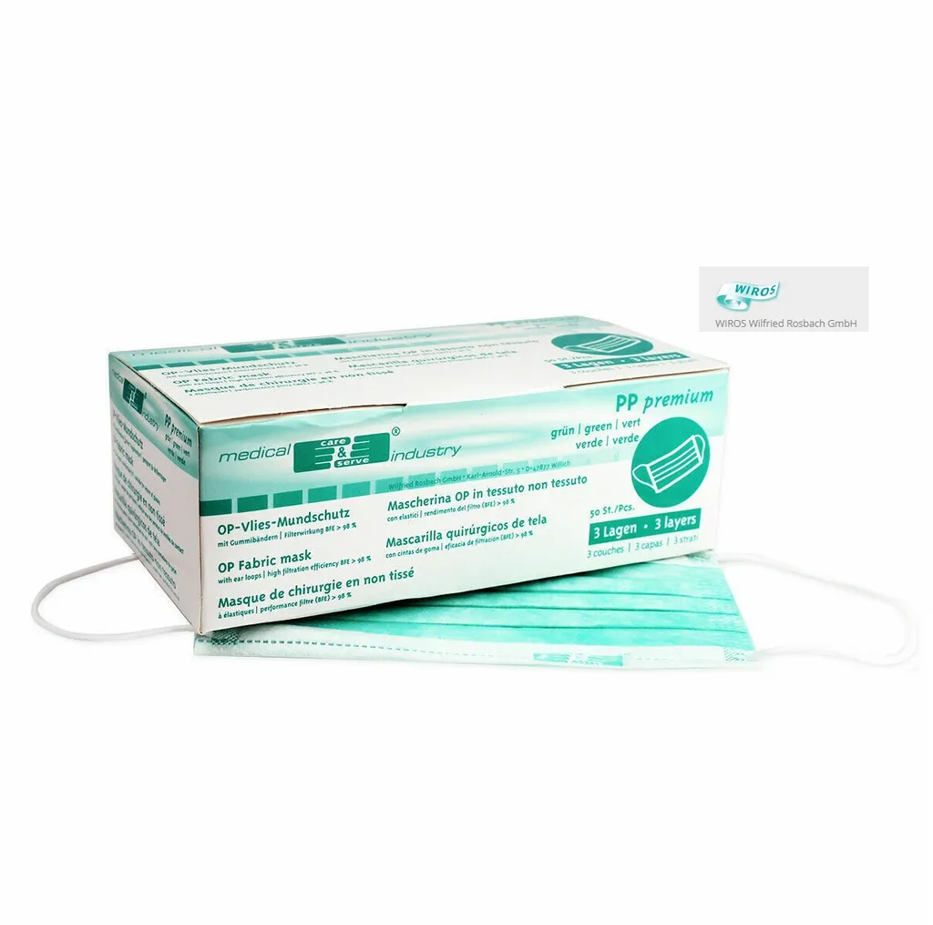 WIROS Wilfried Rosbach GmbH Wiros 40 X 50 Stk.(2000 Stk) OP Mundschutz Grün Maske Atemschutz M. Gummizug 3-lagig Atemmaske 1 WIROS Wilfried Rosbach GmbH Wiros 40 X 50 Stk.(2000 Stk) OP Mundschutz Grün Maske Atemschutz M. Gummizug 3-lagig Atemmaske